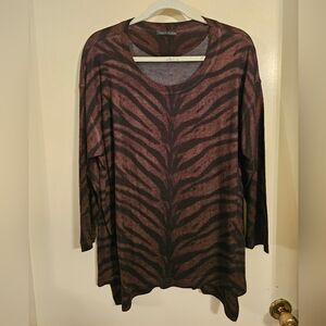 Nally & Millie Women's Zebra Print Long Sleeve Top - Brown